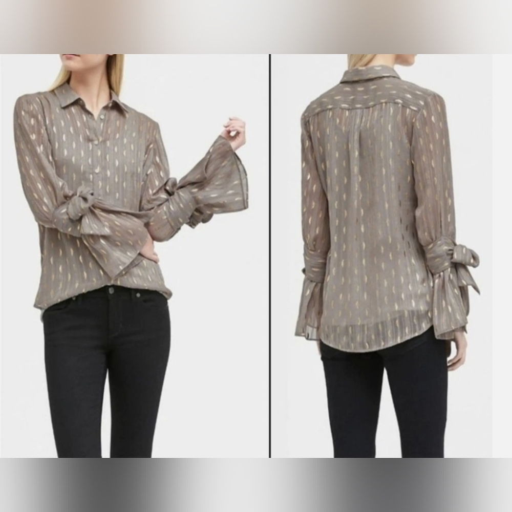 Banana Republic Taupe Blouse with Bell Sleeves